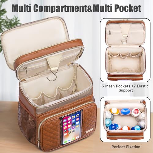 Large Leather Toiletry Bag for Women Men,Bathroom Bag,Water Resistant Shower Bag,Makeup Bag,Portable Shower Caddy for College Dorm,Hanging Travel Toiletry Bag with Transparent Waterproof Phone Pocket