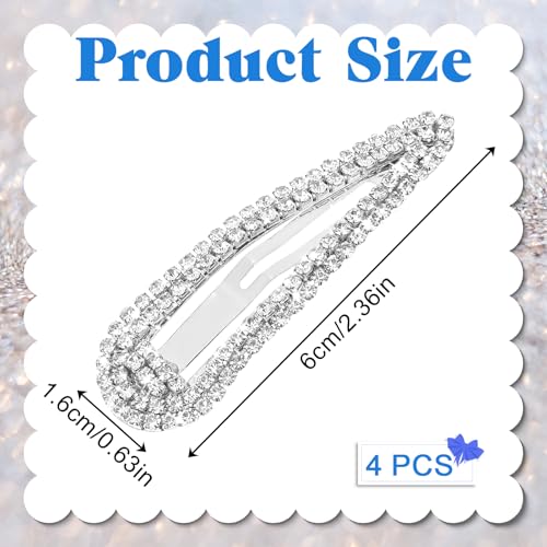 4PCS Rhinestone Hair Clips, Snap Barrettes for Women, Water Drop Crystal Hairs Barrettes, Bling Metal Snap Rhinestone Hairpins, Sparkle Hair Accessories for Women
