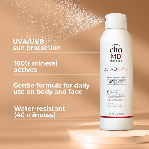 EltaMD UV AOX Mist 100% Mineral Sunscreen Spray, SPF 40, 5 oz