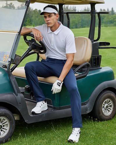 Men's Classic Fit Stretch Golf & Dress Pants 30'' - All-Day Comfort Performance Pants for Travel, Business Casual & Work Royal Blue, 34W x 30L