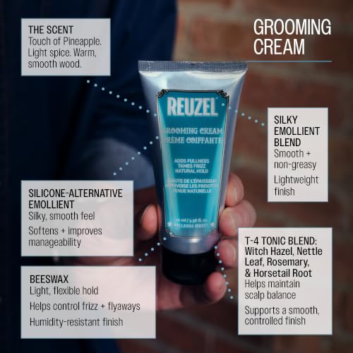 REUZEL Grooming Cream, Pilable Natural Light Hold, Adds Texture and Definition, Moisturizing, Weightless, Easy To Wash Out, Water Based Formula, Sugary Rum Scent, 3.38 oz
