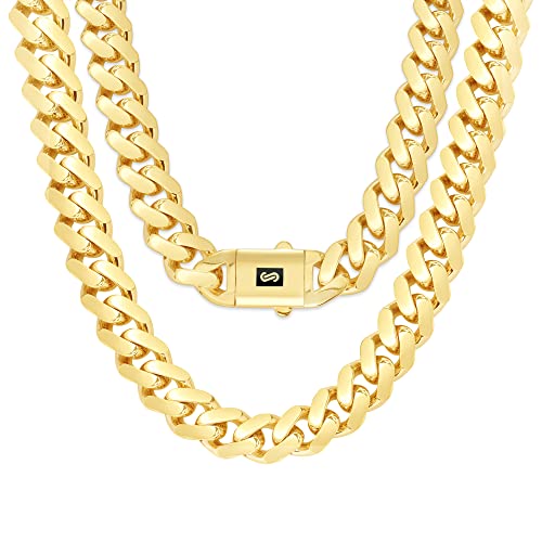 Nuragold 14k Real Yellow Gold Monaco 17mm Miami Cuban Chain Mens Necklace - 30"
