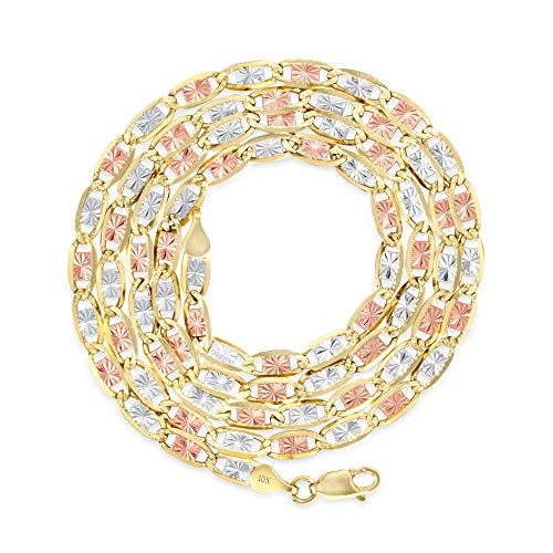 Nuragold 10k Solid Tri Color Gold Valentino 4mm Anchor Link Chain Necklace - 22"