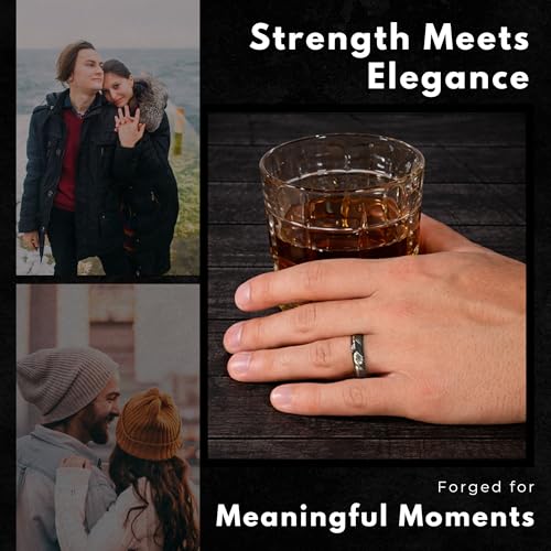 6mm Damascus Steel Men’s Wedding Ring – Rose Gold Inlay & Comfort Fit Band – Textured Black Grain – Custom Sizing Available (15)