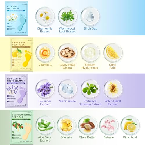 8 Pack Moisturizing Foot Mask,Hydrating Foot Masks for Dry Cracked Feet