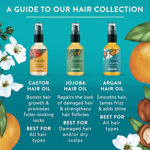 Badger Organic Argan Hair Oil, Restore a Healthy Shine to Dry Brittle Hair, Organic Moroccan Argan Oil Hair Moisturizer/Hair Serum, 2 fl oz Glass Bottle