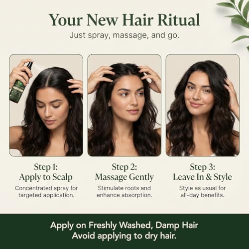 Fermented Rice Water Hair Growth Spray with Rosemary, Keratin, Biotin – Helps Thicken & Strengthen, Hydrating Leave-In Mist for Thinning Strands, Lightweight Daily Spray for Women & Men – 4oz