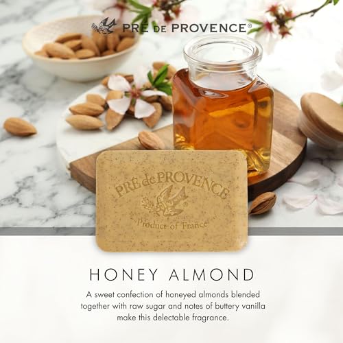 Pre de Provence Artisanal French Moisturizing Soap Bar, Shea Butter Enriched, Quad Milled for Long Lasting Rich Smooth Lather, 5.3 Ounce, Honey Almond