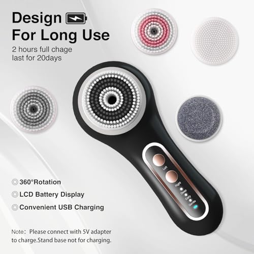 UMICKOO Rechargeable Rotating Face Scrubber with 5 Brush Heads Set