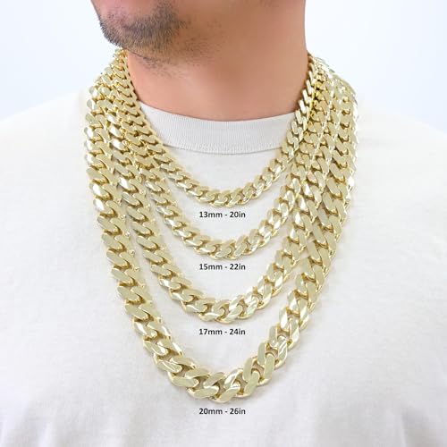 Nuragold 10k Real Yellow Gold Royal Monaco Miami Cuban Link Chain Necklace - 7.5mm,22"