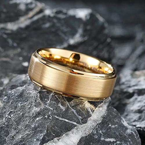 King Will 8mm 24K Gold Plated Tungsten Wedding Ring Matte Brush Size 10