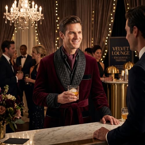 THE FAM STUDIO Men's Luxury Burgundy Smoking Jacket