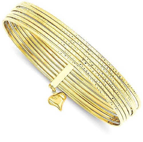 IceCarats 14K Yellow Gold Heart Charm Bangle Bracelet, 8.5 inch