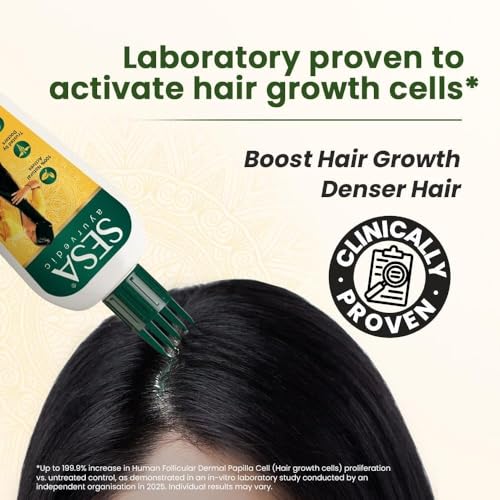 SESA Ayurvedic Hair Oil With Bhringraj & 17 Rare Herbs With Coconut Oil and 4 Nourishing Oil For Hair Growth Help Control Hair Fall & Easy Hair Oil Applicator For Women and Men, 6.76 Fl Oz or 200 ml