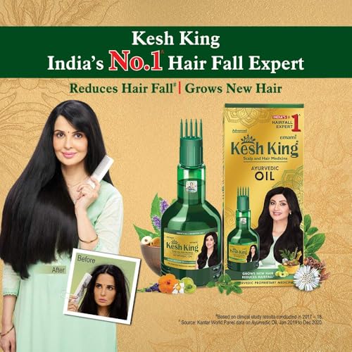 Kesh King Ayurvedic Hair Oil | Herbal Oil with Bhringraj & Amla | Enhance Hair Growth | Reduce Hairfall | Nourishes Scalp | Provides Long & Thick Hair | 1.69 Fl Oz/50ml