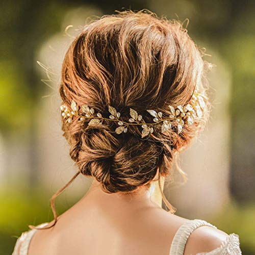 Unicra Gold Leaf Hair Vine Bridal Headpiece Wedding Hair Accessories for Brides and Women(15.75inches) (Gold)