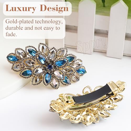 Sppry Large Gold-plated Rhinestone Hair Barrette, Navy