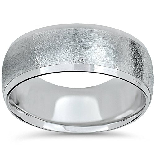 P3 POMPEII3 Pompeii Mens 14K White Gold 8mm Beveled Wedding Ring Band Brush - Size 11.5