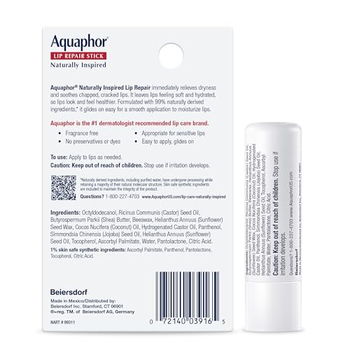 Aquaphor Naturally Inspired Lip Repair Stick with Coconut Oil, 0.17 OZ