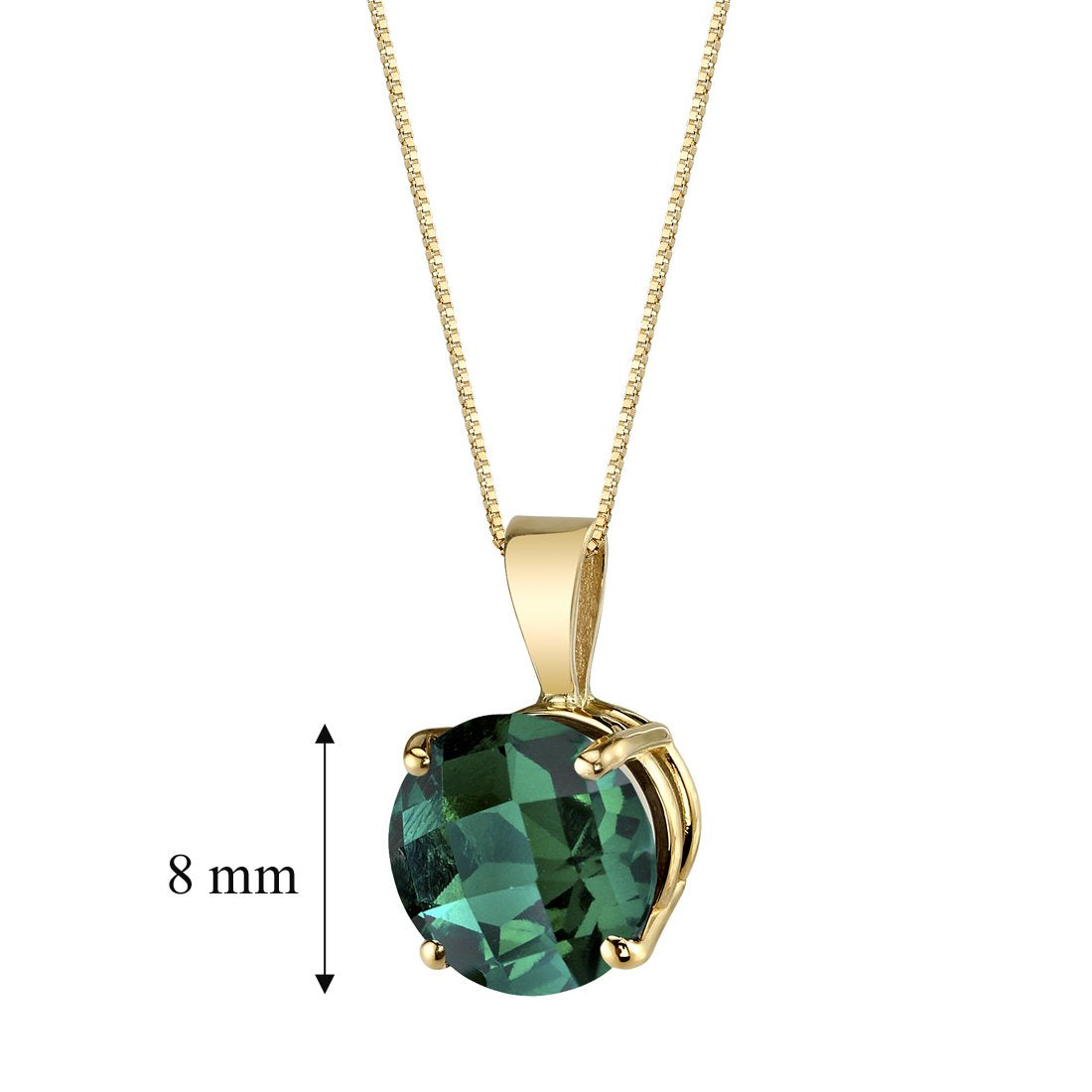 PEORA Solid 14K Yellow Gold Created Emerald Pendant for Women, Classic Solitaire, 1.75 Carat Round Shape, 8mm