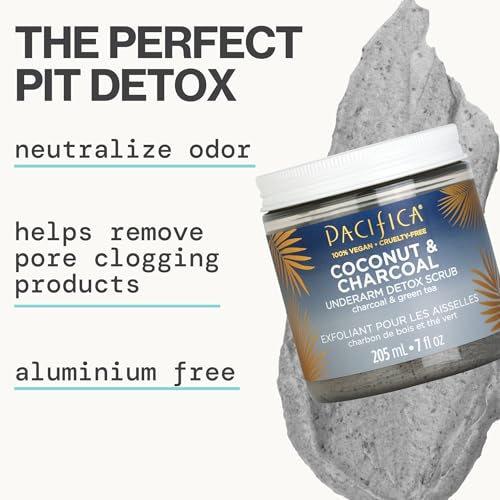 Pacifica Underarm Body Scrub - Armpit Detox Coconut & Charcoal Deodorant– Exfoliating & Nourishing for Natural Deodorant Users – Aluminum-Free & Safe for Sensitive Skin, Vegan & Cruelty-Free, 7 fl oz