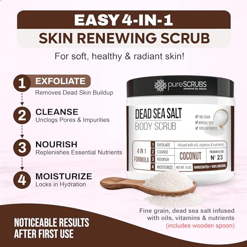 pureSCRUBS Premium Coconut Body Scrub Set, Exfoliating Dead Sea Salt Scrub