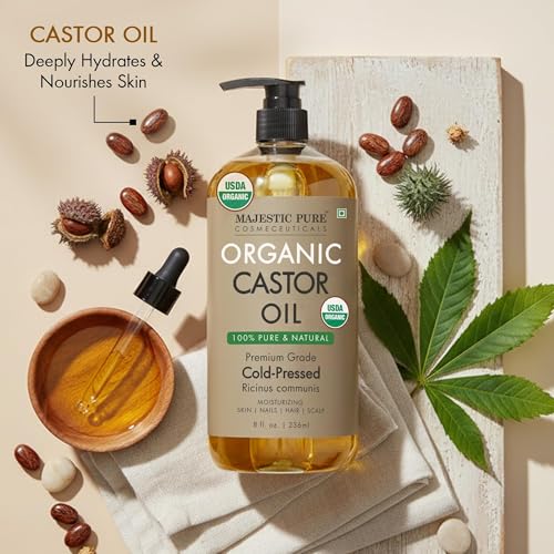 Majestic Pure USDA Organic Castor Oil, 100% Pure & Natural Body Oil -8 FlOz