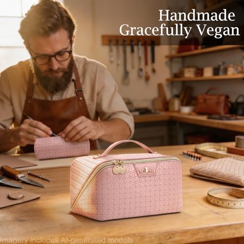 Travel Makeup Bag for Women: 3 Pcs Set Vagen Leather Make up Bag Hand-made