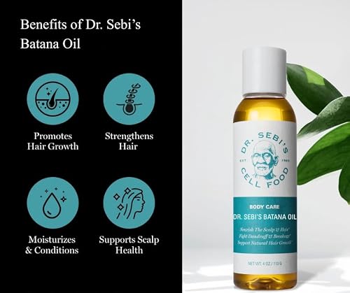 Dr. Sebi’s Batana Oil for Hair Growth – 100% Natural Hair Oil with Coconut and Olive – Supports Scalp Health and Stronger Hair – Plant-Based Formula – 1 Month Supply (4 fl oz)