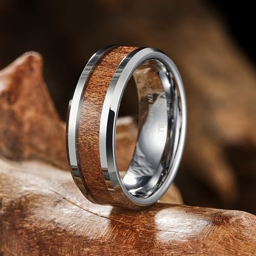 Mens 8mm Tungsten Wedding Band Natural Wood Inlaid Engagement Rings Size 9