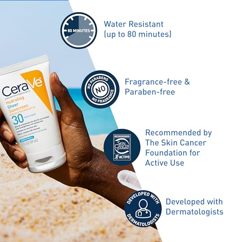 CeraVe Hydrating Sheer Sunscreen SPF 30 with Hyaluronic Acid, 3oz