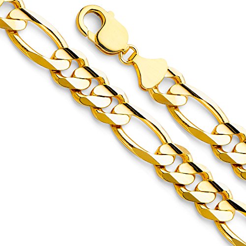 14k REAL Yellow Gold Solid Men's 6mm Figaro 3+1 Concave Chain Bracelet with Lobster Claw Clasp - 8"