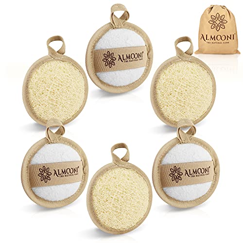 ALMOONI Natural Loofah Face Scrubber, Egyptian Facial Pads, 6 Count
