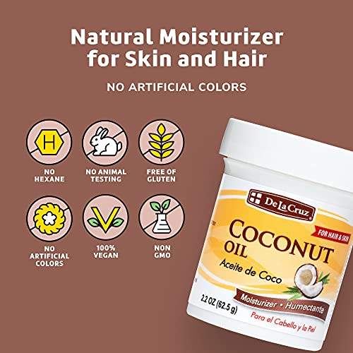 De La Cruz Coconut Oil Skin and HairMoisturizer, 2.2 oz jar (62.5 g)