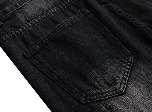 QIMYUM Mens Ripped Jeans, Distressed Destroyed Slim Fit Straight Leg Denim Pants (32, Black702)