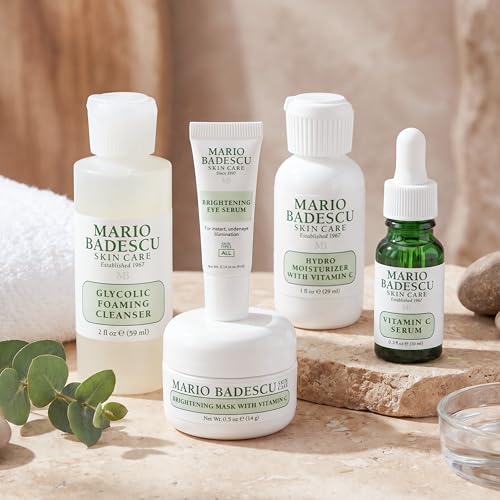 Mario Badescu Good Skin Is Forever & Bright 5-Piece Skincare Set – Glycolic Cleanser, Vitamin C Serum, Hydro Moisturizer, Brightening Mask & Eye Serum for Radiance