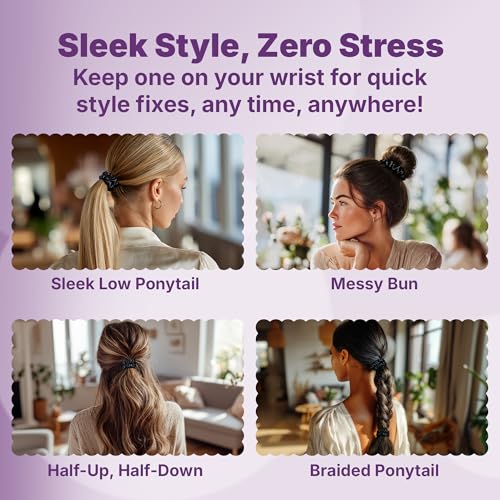 Goody Ouchless Skinny Satin Scrunchies, Frizz Fighting, No Damage Scrunchies, Gentle, Secure & Creaseless Hair Ties for Day and Overnight, All Hair Types, Gifts for Women & Girls, 8 Ct, Black