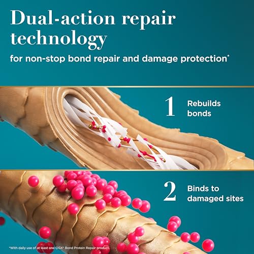 OGX Repair & Protect Bond Protein Repair Shampoo, Lightweight Hair Wash Cleanses & Targets Damaged Hair for Effective Bond Repair, Formulated without Parabens, 13 fl. oz