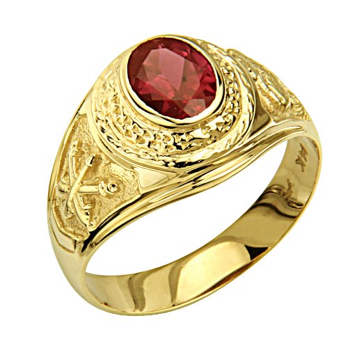 GM Wedding Collection 14K Yellow Gold Fashion Red Oval CZ Cubic Zirconia High Polish Finish Ring Band for Men (Size 8 to 13) - Size 13