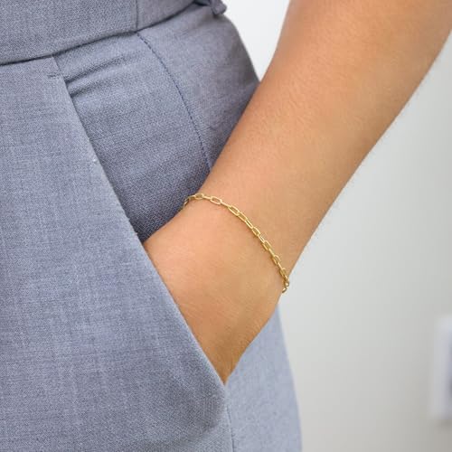 Nuragold 14k Real Yellow Gold 2mm Paperclip Chain Cable Dainty Bracelet - 7.5"