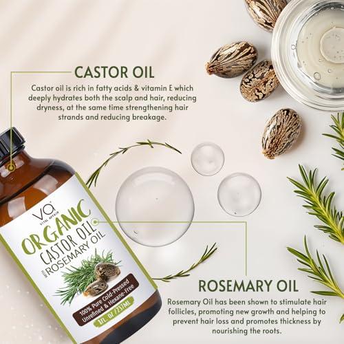 Organic Castor Oil with Rosemary Oil 8oz Glass Bottle For Hair Growth