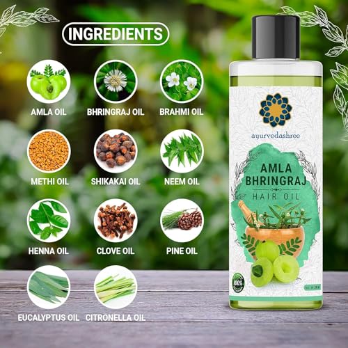 AYURVEDASHREE Hair Oil, 200 ml with Amla , Bhringraj , Brahmi , Methi , Shikakai , Neem , Henna , Pine , Clove , Eucalyptus & Citronella Oil