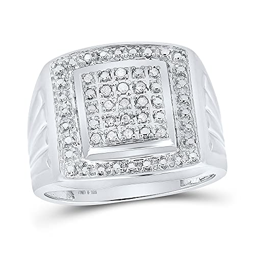 Sonia Jewels Solid 925 Sterling Silver Real Natural Diamond Mens Square Frame Cluster Anniversary Ring 1/10 Carat - Size - 11 (.11 Cttw)