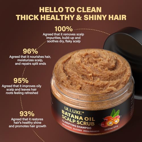 Scalp Scrub for Hair Growth, Scalp Exfoliator with Batana Oil & Rosemary, Deep Scalp Cleanser with Scalp Massager, 2-in-1 Clarifying Shampoo Hair Treatment, Buildup Removal, Itchy Relief, 10.93 oz