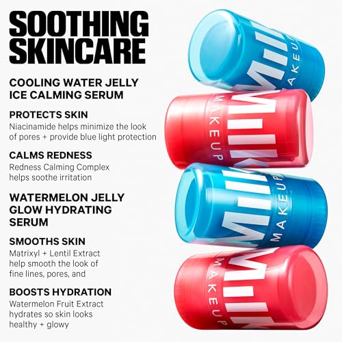 Milk Makeup Skincare Jelly Gift Set – Hydrating + Brightening Face Serums and Blush + Lip Stain in pH-Adaptive Pink – Two Full Size Serum Sticks .21oz + Travel-Friendly Jelly Tint (pHreeze) .17oz