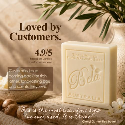 BELA Soap Variety Pack 3.3 OZ, Pack of 6, Long Lasting, French Triple Milled Bar Soap with Organic Shea Butter, Hand, Face and Body Wash Bar Made in Australia