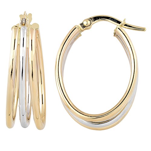 10k Two-tone Gold Triple Oval Hoop Earrings