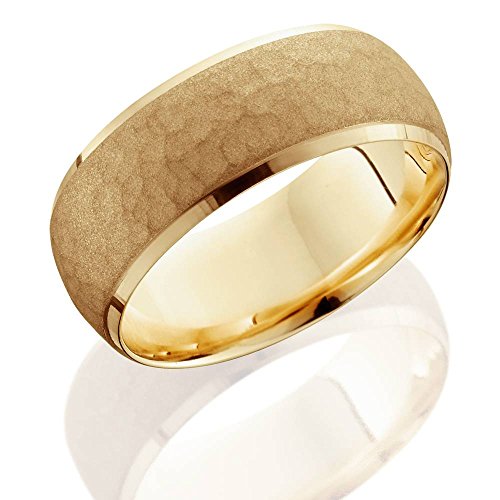 P3 POMPEII3 Pompeii Mens 14K Yellow Gold 7MM Hammered Bevel Comfort Wedding Ring Band - Size 12
