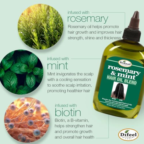 Difeel Rosemary and Mint Hair Oil Blend with Biotin 7.1 Ounce - Strengthening Scalp & Hair Treatment Oil Blend, Nourishes Dry Damaged Hair, Adds Shine & Moisture
