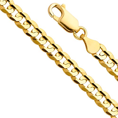 14k REAL Yellow Gold Solid Men's 10mm Cuban Concave Curb Chain Necklace with Lobster Claw Clasp - 26"